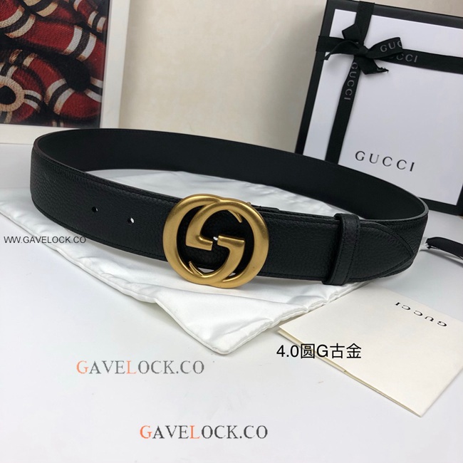 Gucci Togo Leather Belt Retro Gold GG Buckle Size 40mm